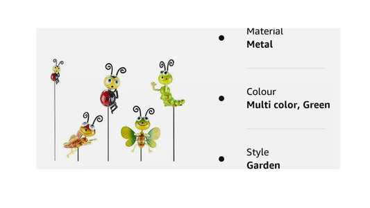 SET OF 4 HAPPY INSECTS ON A STICK GARDEN ORNAMENT DECORATION