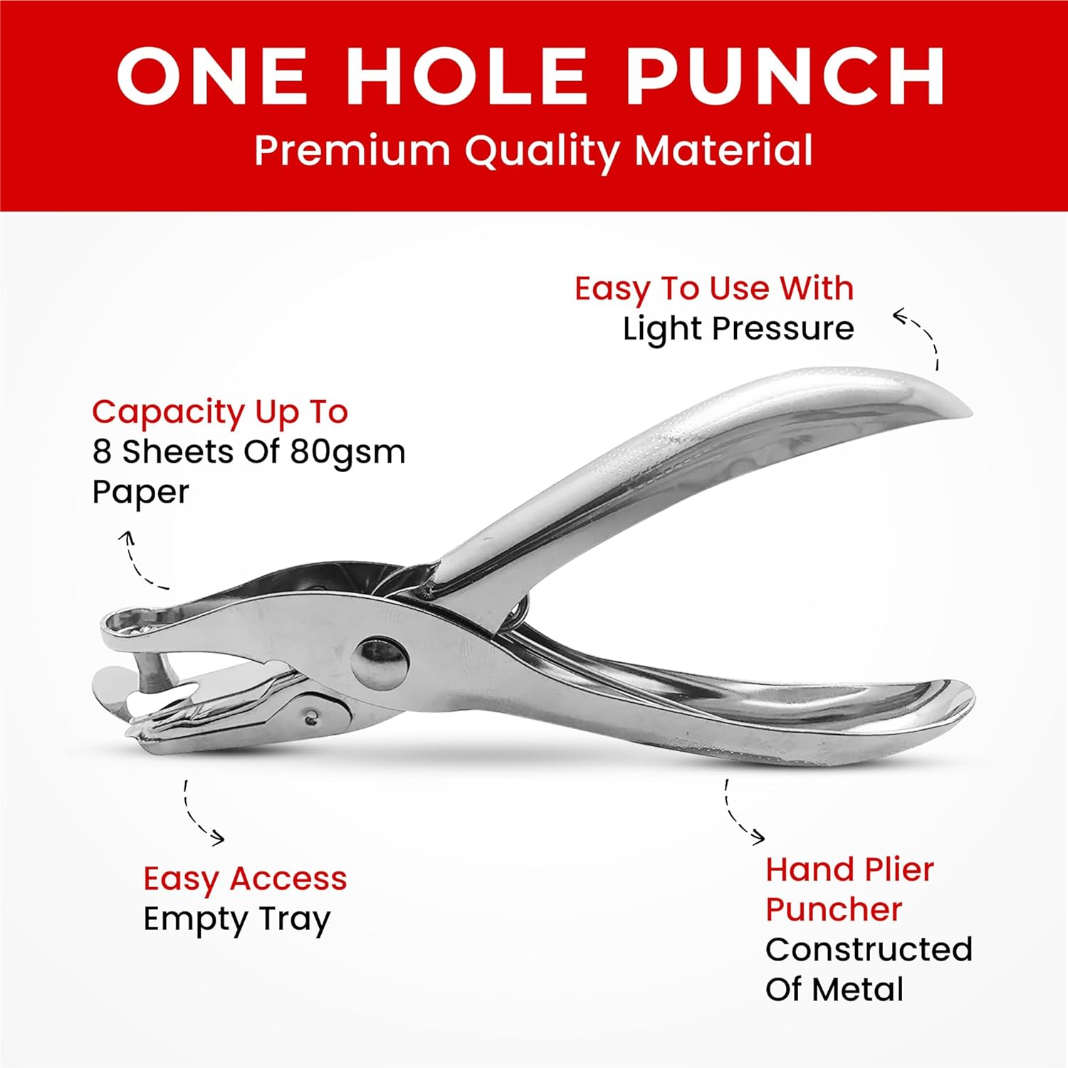 Single One Hole Punch - Metal Hand Held Puncher Perforator