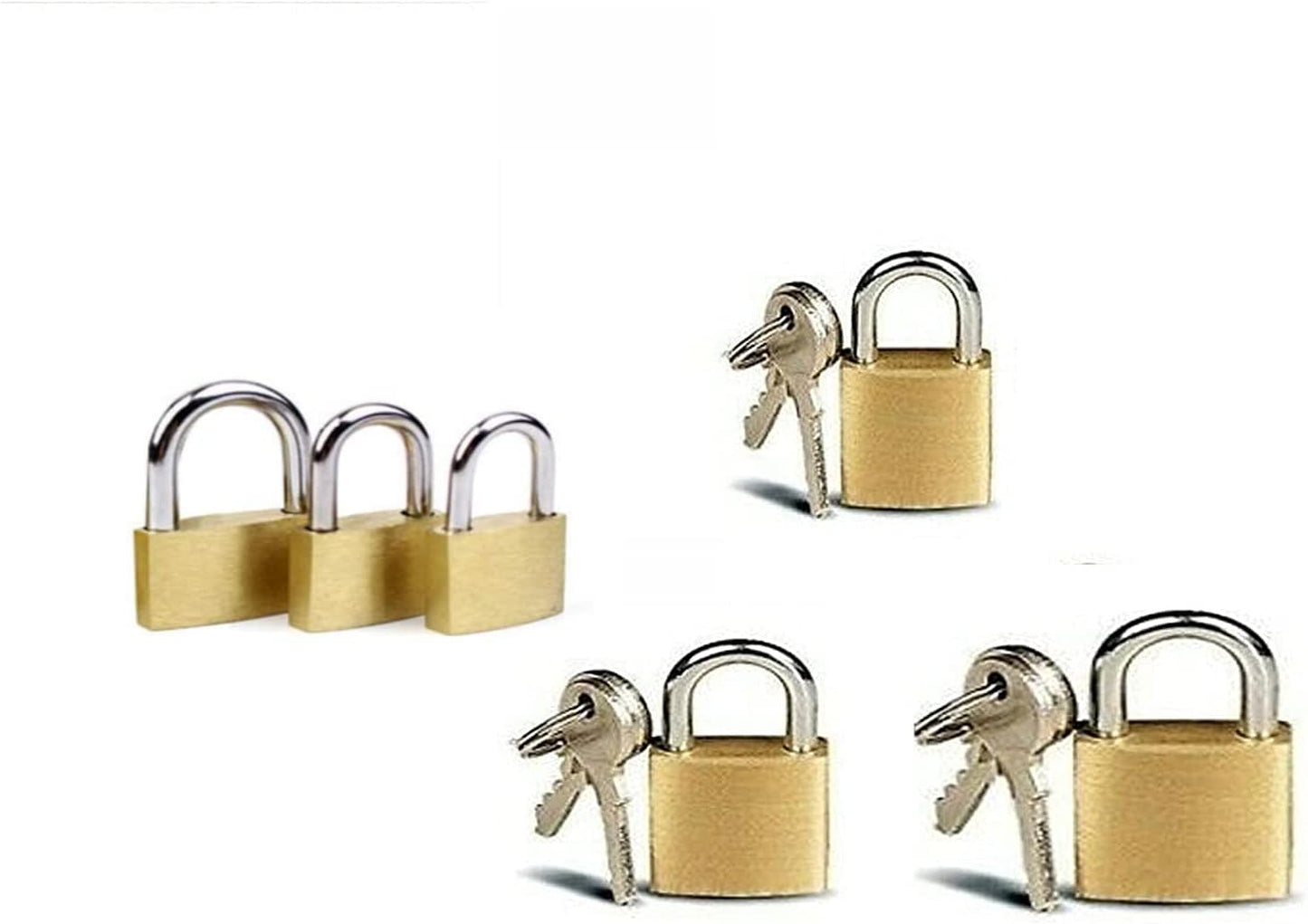 3 x Brass Padlock Security Locker Lock 2 Keys 20mm 25mm 30mm