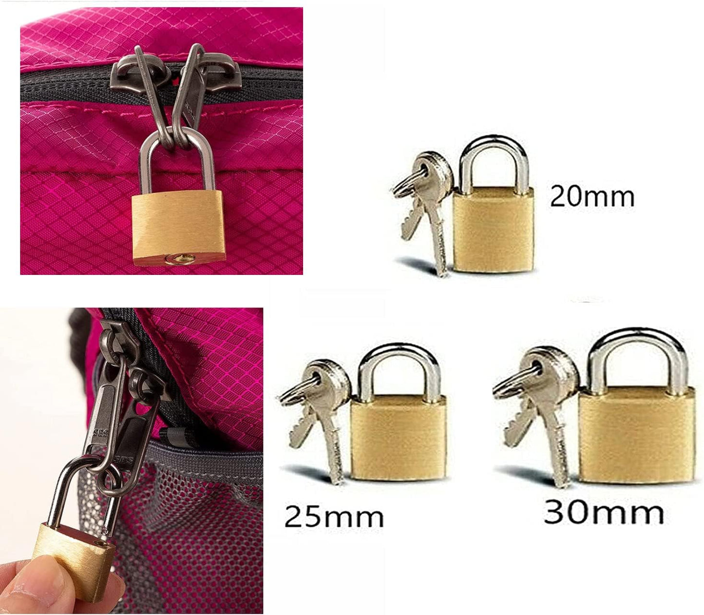 3 x Brass Padlock Security Locker Lock 2 Keys 20mm 25mm 30mm