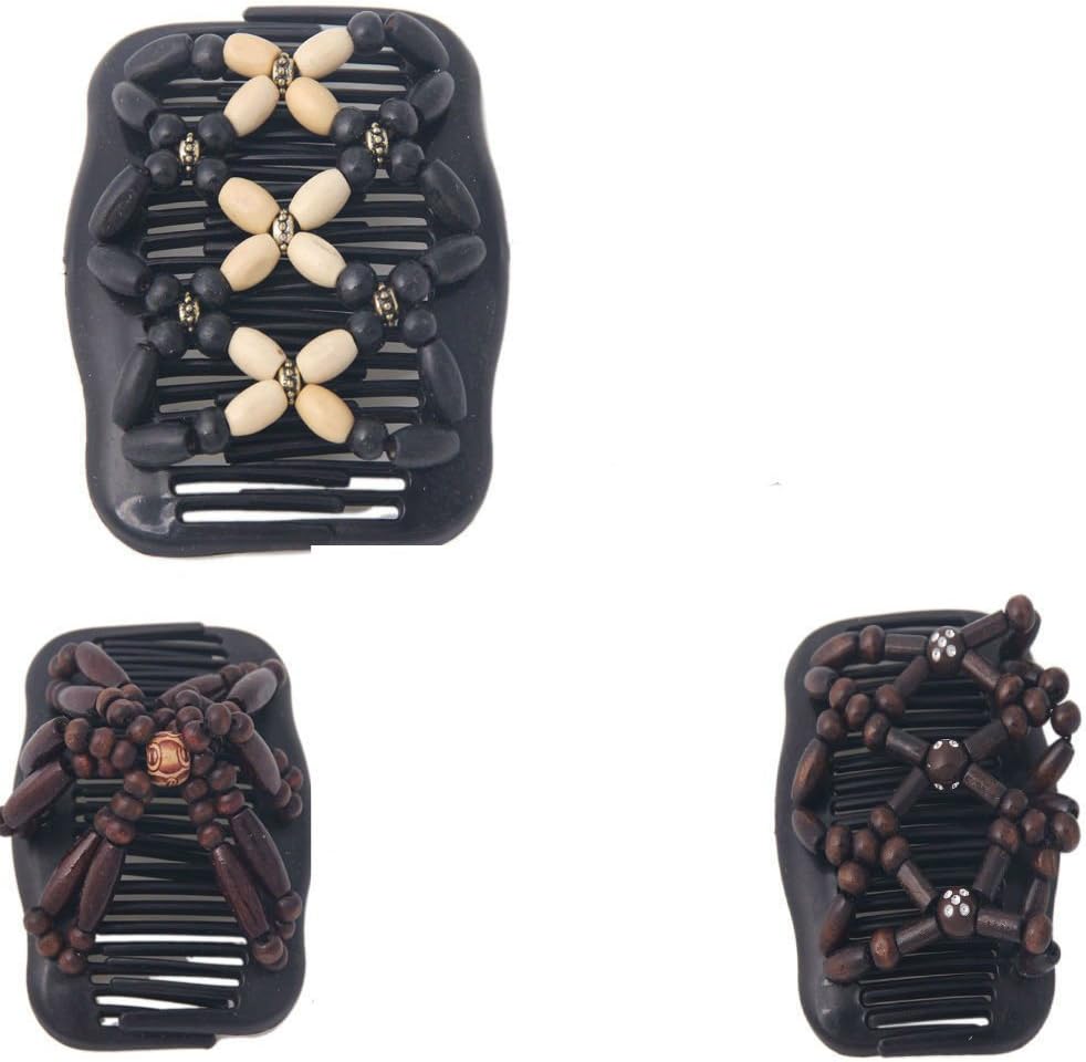 Magic Wooden EZ Stretchy Double Clips Hair Slide Comb New Random colour/design