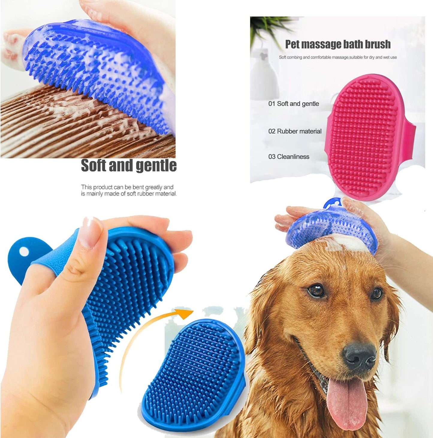 Pet Grooming Massage Mitt with Adjustable Strap Bath Brush (Red)
