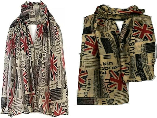Newspaper Union Jack Print Large Viscose Ladies Scarf Shawl Wrap