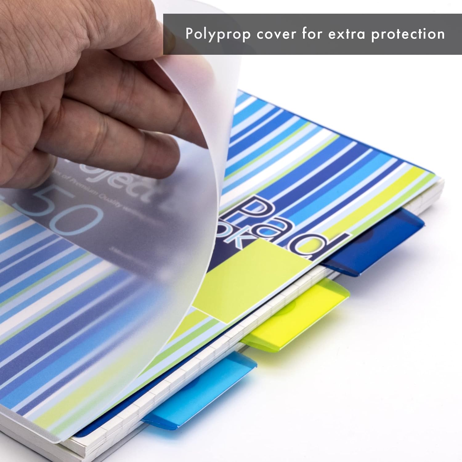 A5 Striped Project Notebook 3-Pack - 21 x 14.9cm - Wirebound Notebook with 8mm Feint Ruled Lines on 80GSM Paper – Includes 3 Repositionable Dividers with Storage Pockets - 250 Pages