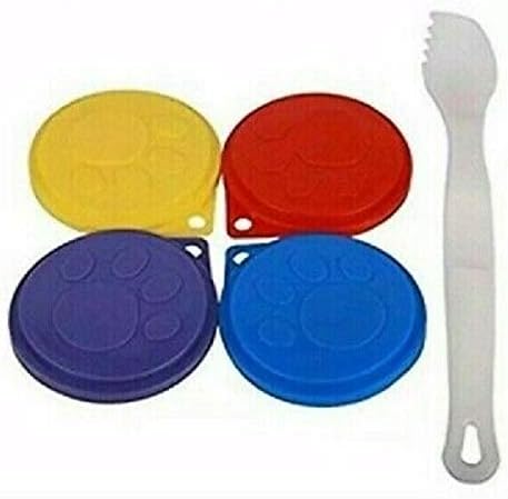SET OF 4 PET FOOD CAN REUSABLE COVERS AND FREE SPOON