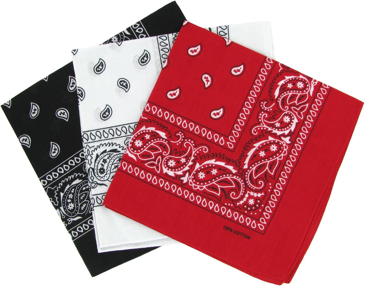 Pack Of 3  Red, Black & White Bandana Head/Neck Scarf 100% Cotton