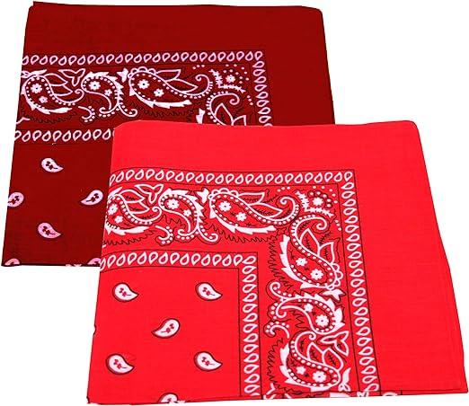 2 x Men's/Women's Paisley Pattern Bandana Head/Neck Scarf 100% Cotton (Red & Maroon)