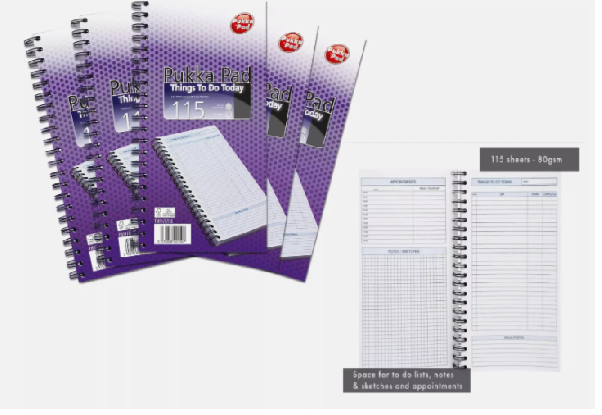 1x Things To Do Today Memo Pad / Wire Bound Spiral To Do List Book
