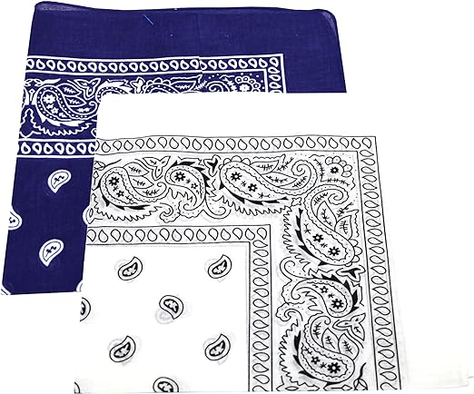 2 x Paisley Pattern Bandana 100% Cotton (Navy Blue & White)